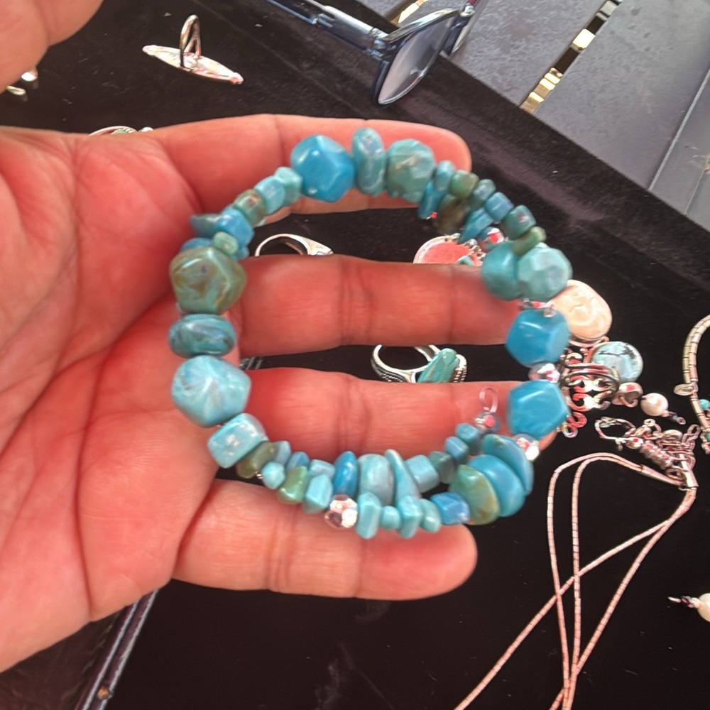 Turquoise Color Plastic Bead Bracelet
